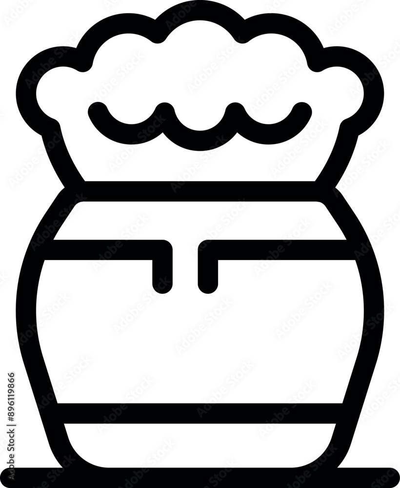 Fototapeta premium Line drawing of a clay pot overflowing with delicious pongal, a traditional south indian dish, as an offering for the pongal harvest festival