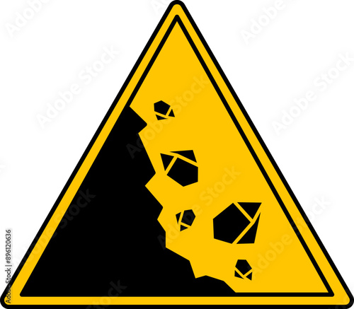 Yellow Sign Generic Caution. Vector Icon. Big Stones Falling from the Mountain. Danger Warning Sign