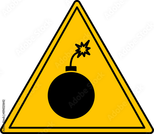 Yellow Bomb Sign. Vector Icon. Explosive Device. Danger Warning Sign
