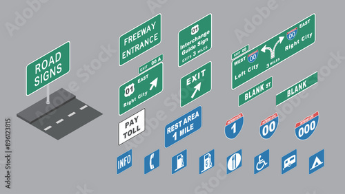 isometric road signs