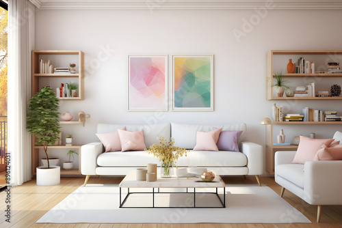 Contemporary Living Room Decoration with Pastel Shades and Indoor Plants © Howard