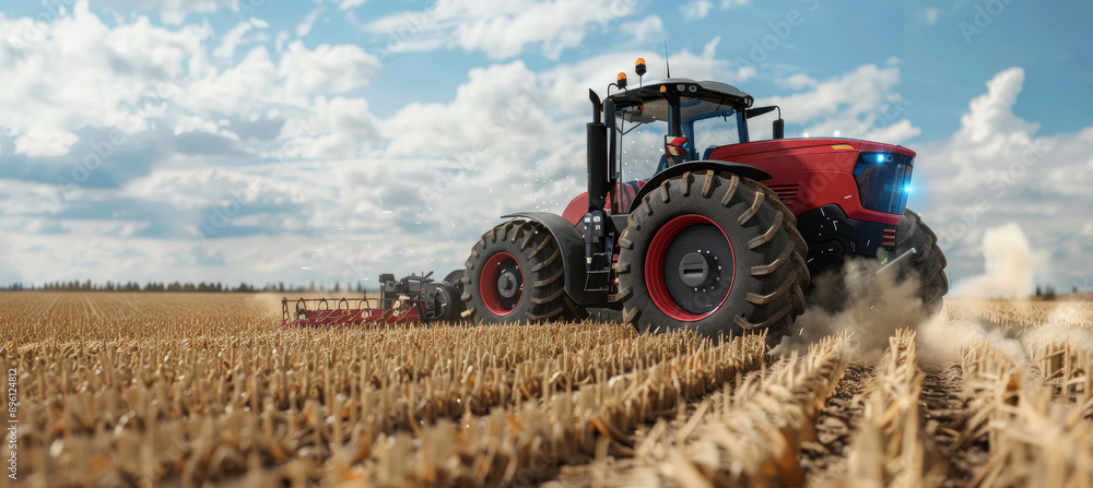 Obraz premium High-Tech Rotary Tiller with GPS Technology for Modern Agricultural Machinery and Precision Farming