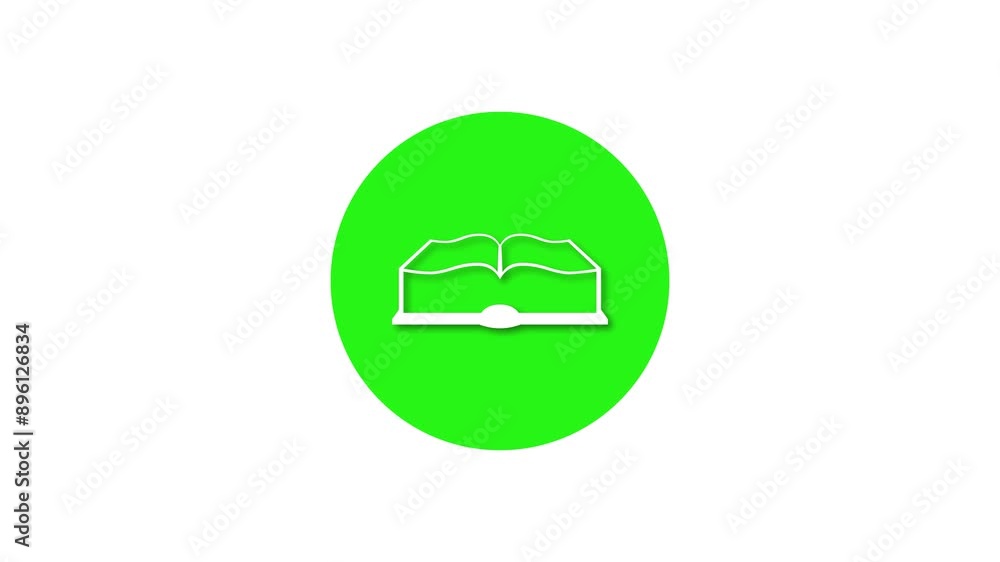 Book icon green color simple shape circle animation white background
