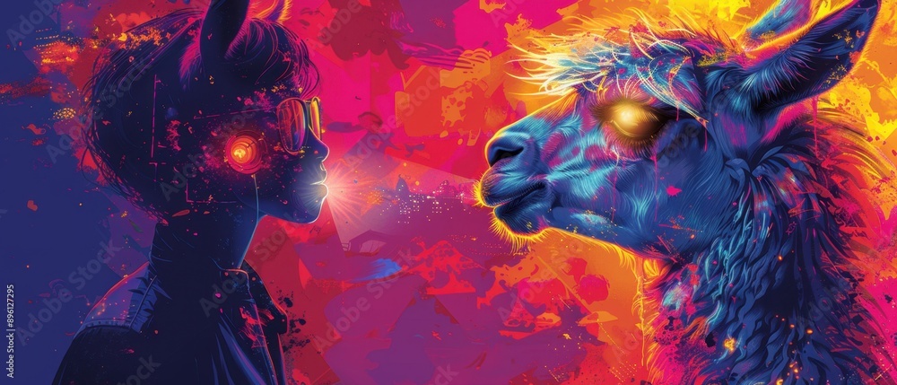 Fototapeta premium a mystical lama next to a man