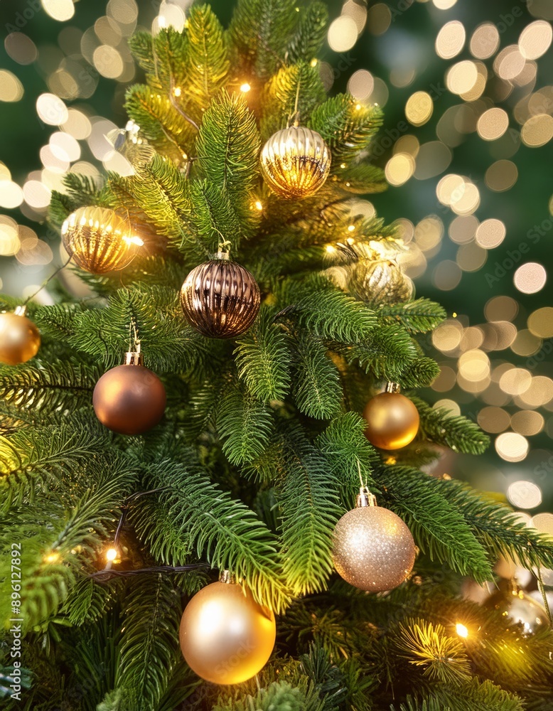 A decorated Christmas tree with lights and ornaments A decorated Christmas tree with lights and ornaments