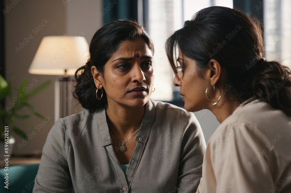Two indian women engaged in serious conversation Two indian women engaged in serious conversation