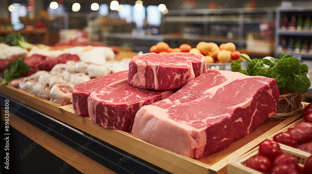 Raw Beef in the Store or Supermarket. Raw Beef in the Store or Supermarket.