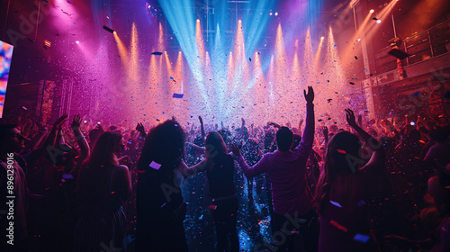 Wallpaper Mural Vibrant Concert Crowd Celebrating with Confetti and Colorful Stage Lights Torontodigital.ca