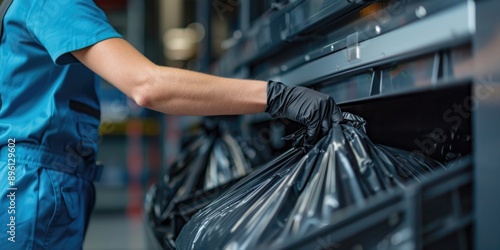 Efficient Waste Management - Person Operating Trash Compactor to Reduce Garbage Bag Size | Canon 5D III Close-up Shot