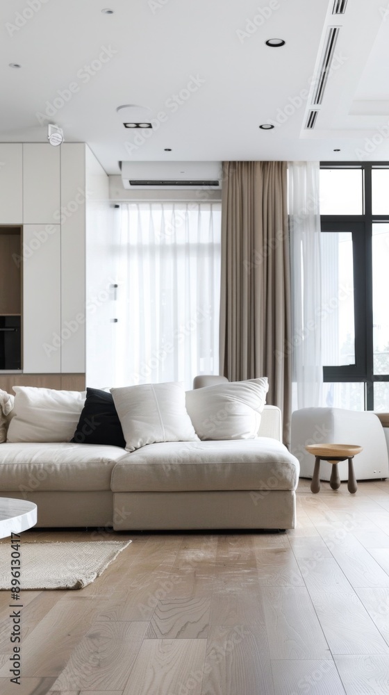 Elegant Modern Living Room with Minimalist Interior Design: Sleek Furnishings and Clean Lines in a Contemporary Space. Aesthetic 4K Wallpaper Showcasing Sophisticated Decor and Neutral Color Palette f Elegant Modern Living Room with Minimalist Interior Design: Sleek Furnishings and Clean Lines in a Contemporary Space. Aesthetic 4K Wallpaper Showcasing Sophisticated Decor and Neutral Color Palette f