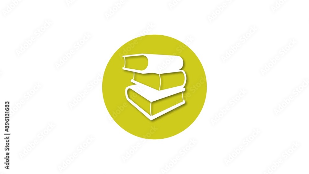 Books icon yellow color simple shape circle animation white background Books icon yellow color simple shape circle animation white background