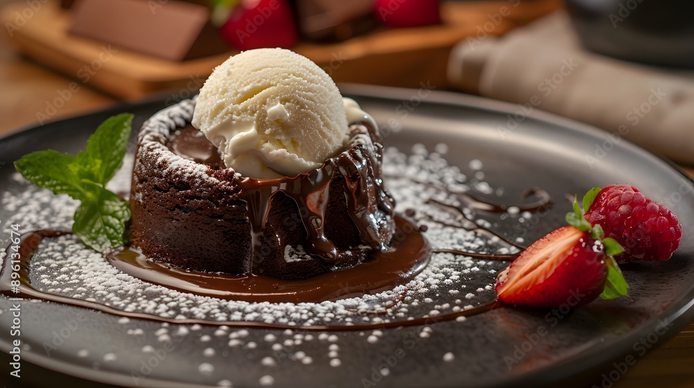 Decadent molten lava chocolate cake with ice cream Decadent molten lava chocolate cake with ice cream