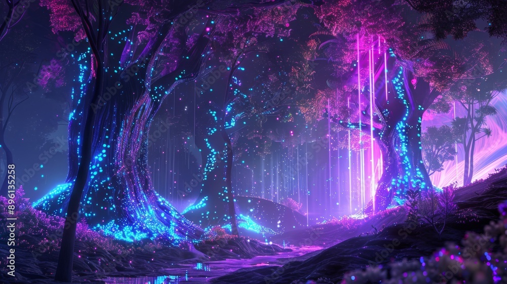 Enchanted Cybernetic Forest at Twilight Enchanted Cybernetic Forest at Twilight
