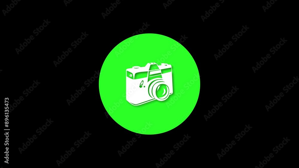 Camera icon green color simple shape circle animation black background Camera icon green color simple shape circle animation black background
