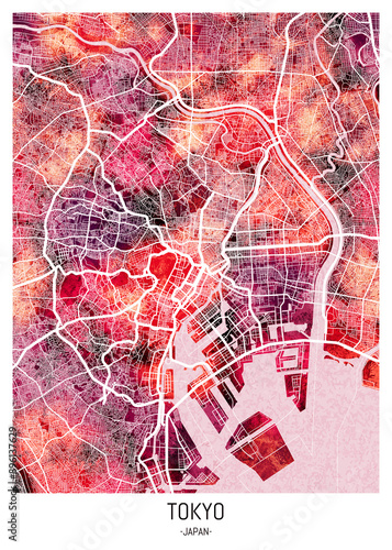 Photography Tokyo Japan City Map, Transport, Downtown, Road, Atlas, Plan, Street Map, Poster