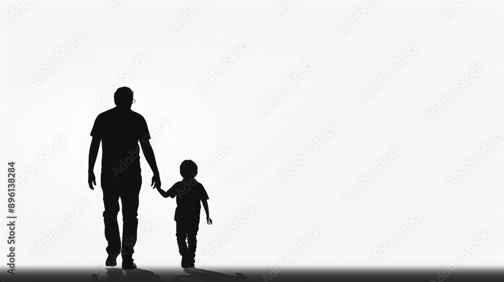 Silhouette of Father and Child Walking Hand in Hand Against White Background Silhouette of Father and Child Walking Hand in Hand Against White Background