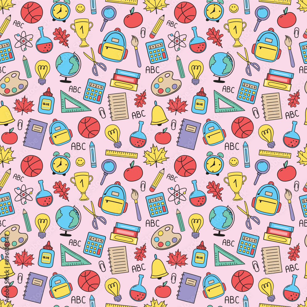 Seamless pattern concept with school supply. School background. Vector illustration Seamless pattern concept with school supply. School background. Vector illustration
