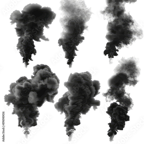 black steam looking like smoke isolated on white background photo