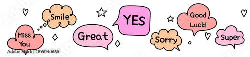 Creative speech bubble set with handwritten text. Hand drawn style chat box. Vector illustration