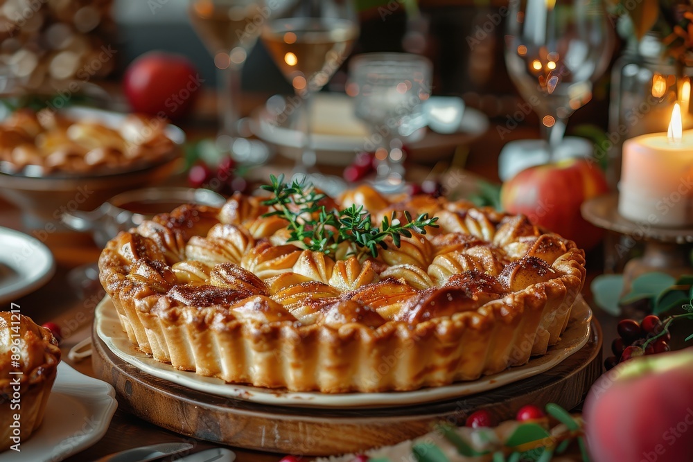 Festive Dining Table with Apple Pie Centerpiece, Surrounded by Family and Friends Enjoying Autumn Meal, Commercial Style, Soft Light, High Resolution Photography
Festive Dining Table with Apple Pie Centerpiece, Surrounded by Family and Friends Enjoying Autumn Meal, Commercial Style, Soft Light, High Resolution Photography