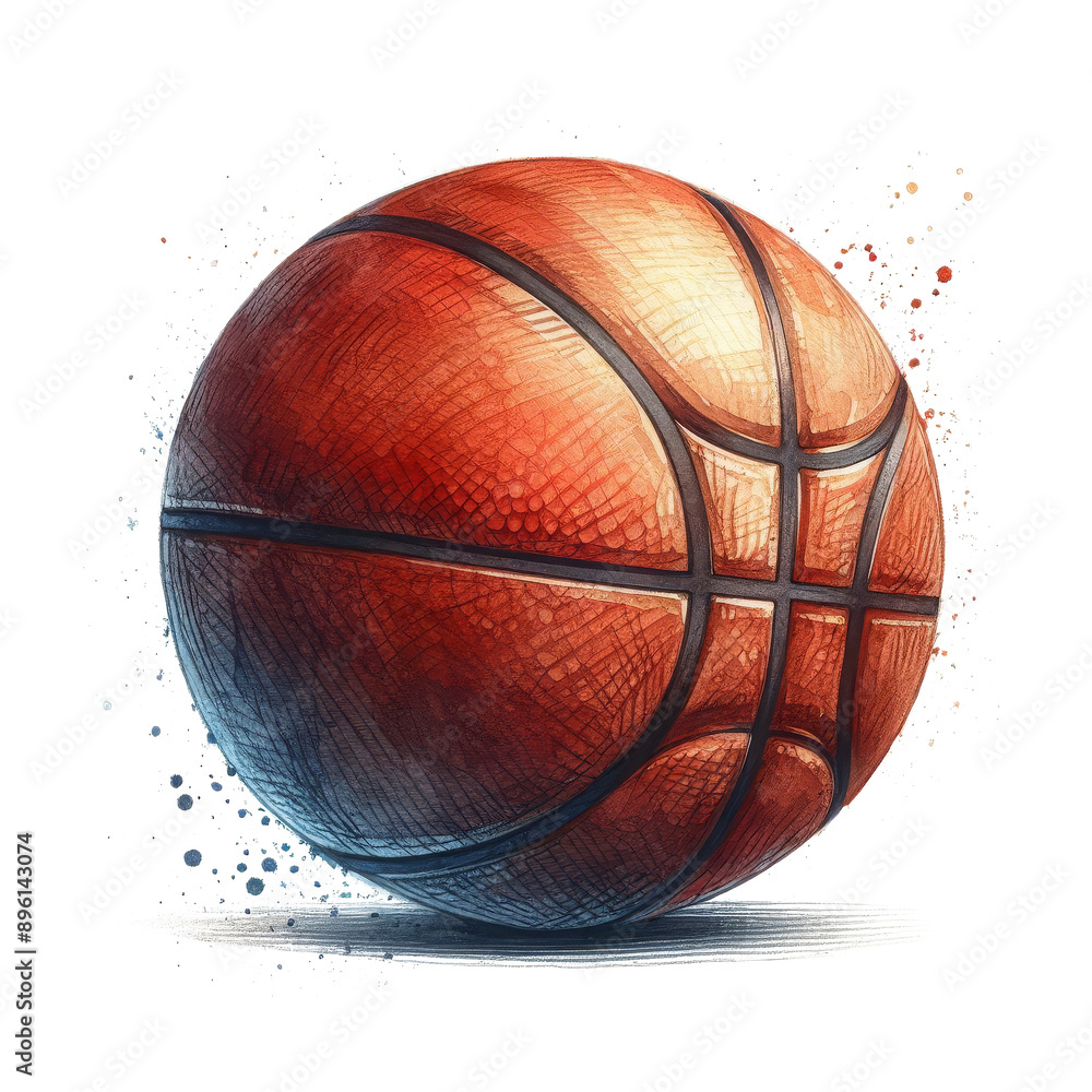 Fototapeta premium Basketball watercolor vector illustration, effect background Beautiful watercolor spreads, on a transparent background, clipart, isolated.
