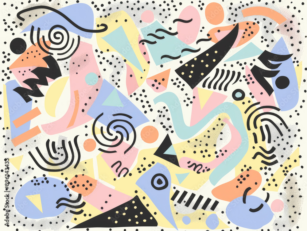 Chaotic Beauty in Memphis Style Artwork: An Abstract Illustration Chaotic Beauty in Memphis Style Artwork: An Abstract Illustration