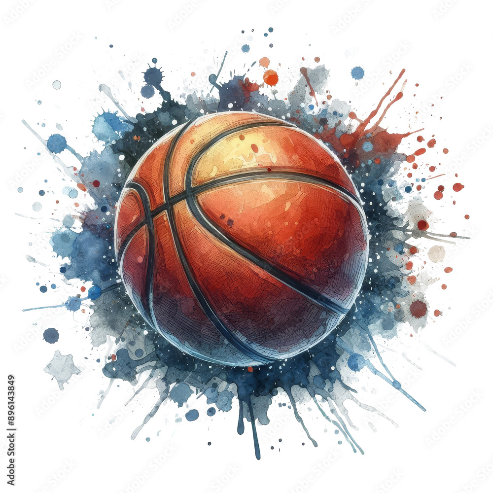 Basketball watercolor vector illustration, effect background Beautiful watercolor spreads, on a transparent background, clipart, isolated.