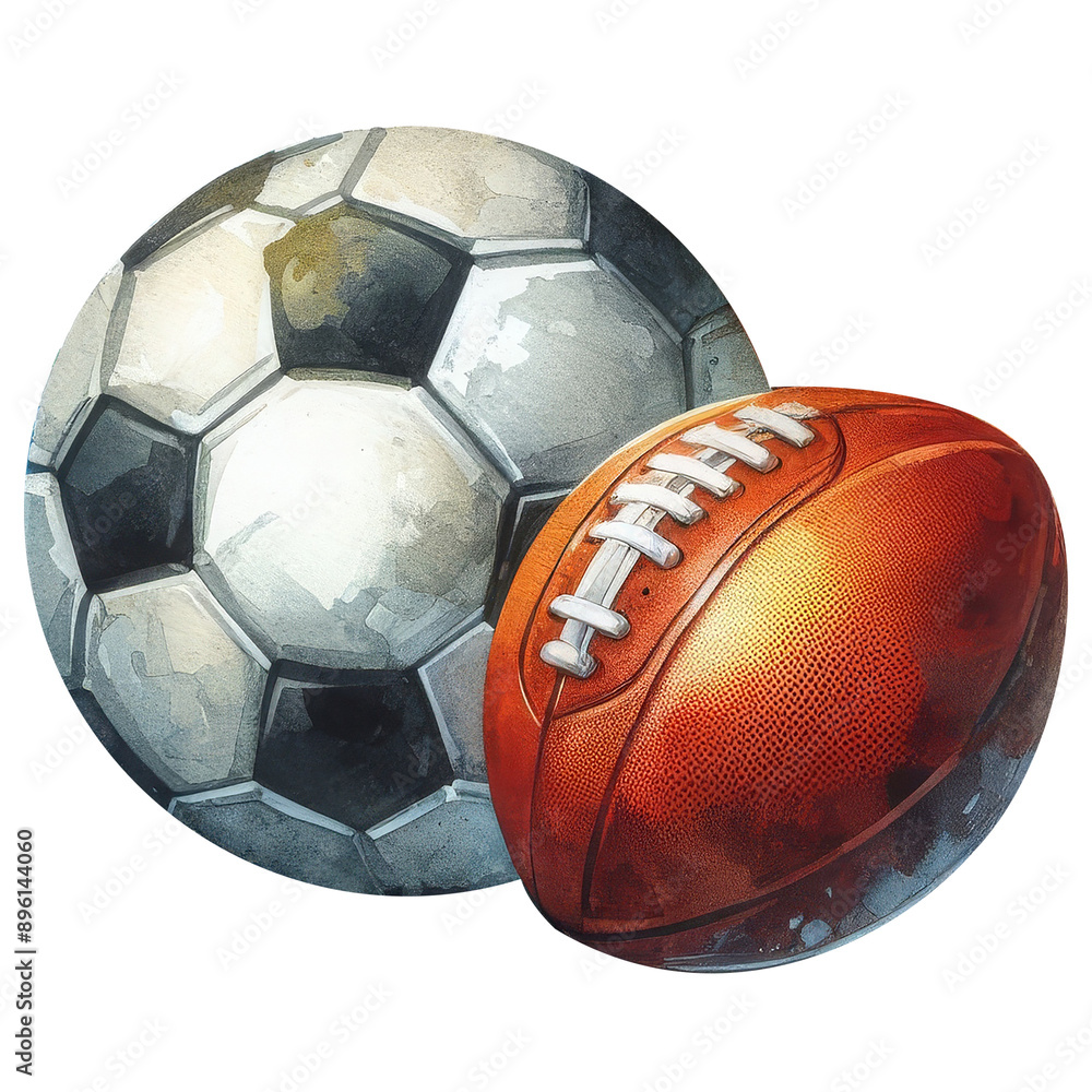 Soccer ball watercolor vector illustration, on a transparent background, clipart, isolated.