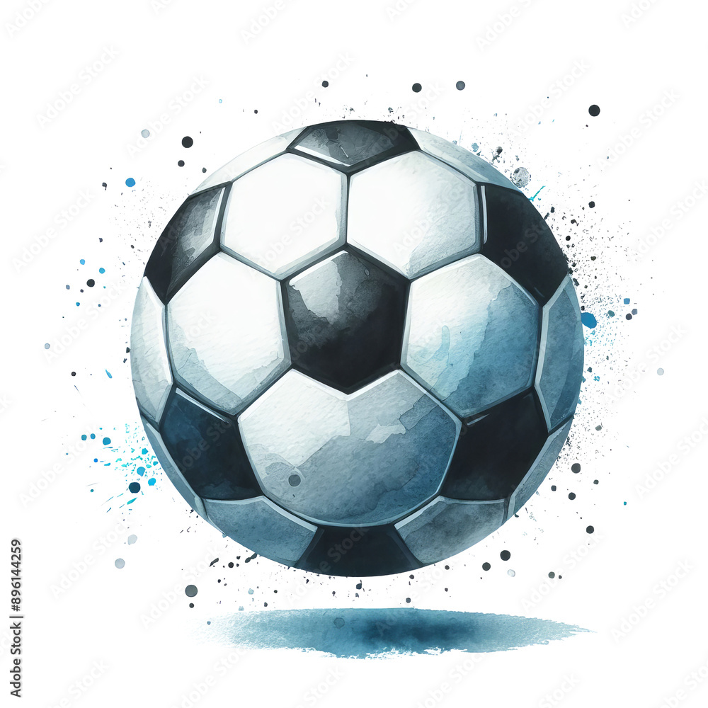 Soccer ball watercolor vector illustration, effect background Beautiful watercolor spreads, on a transparent background, clipart, isolated.