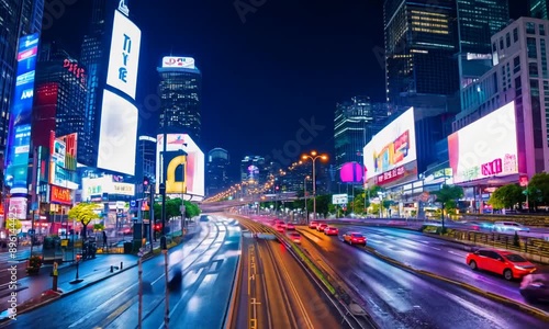 Colorful cityscape with vibrant nightlife. 4K Video hyperrealistic