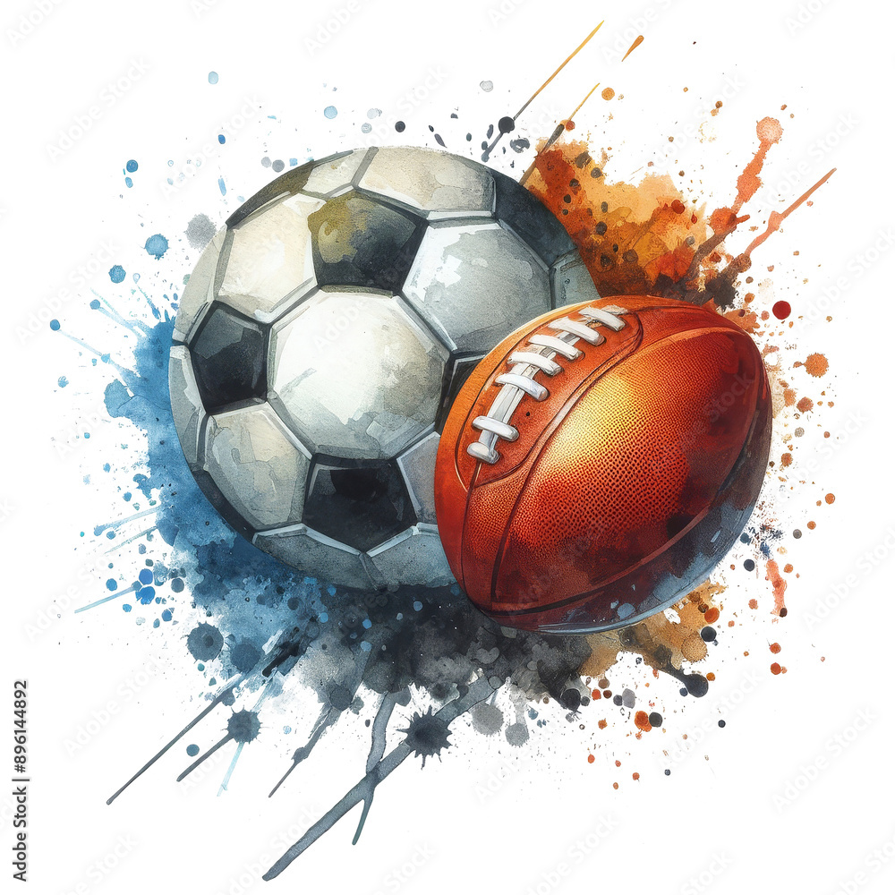 Soccer ball watercolor vector illustration, effect background Beautiful watercolor spreads, on a transparent background, clipart, isolated.