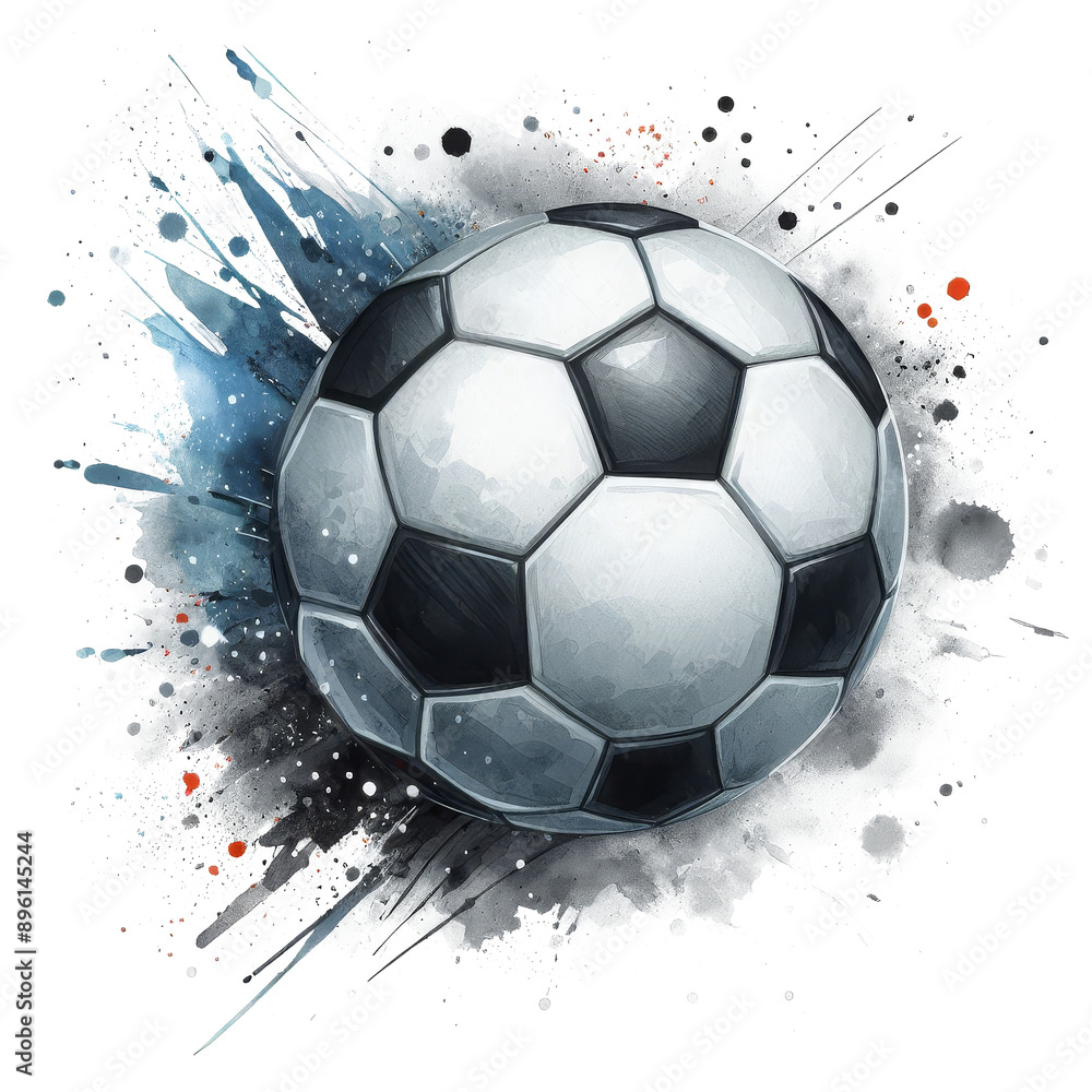 Soccer ball watercolor vector illustration, effect background Beautiful watercolor spreads, on a transparent background, clipart, isolated.