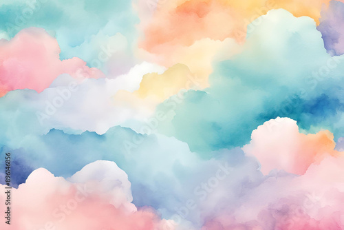 Colorful pastel drawing paper texture vector bright banner, print. Hand painted watercolor sky and clouds, abstract watercolor background, vector illustration for greeting, poster, design, art