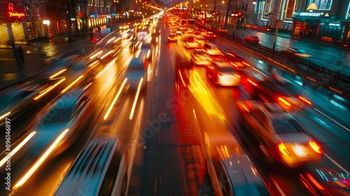 Busy Evening Commute. Vibrant city highway during rush hour. © bomie