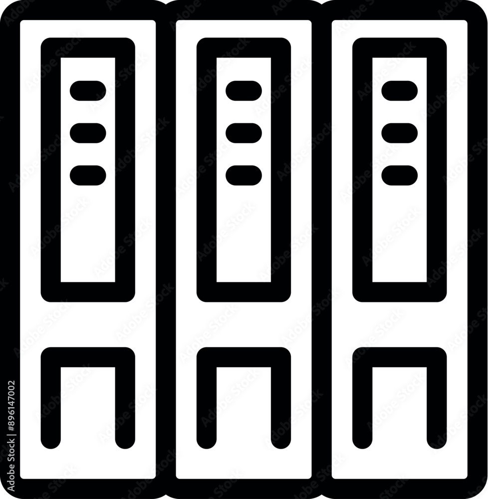 Simple black and white line art icon of a file folder system for storing and organizing documents Simple black and white line art icon of a file folder system for storing and organizing documents