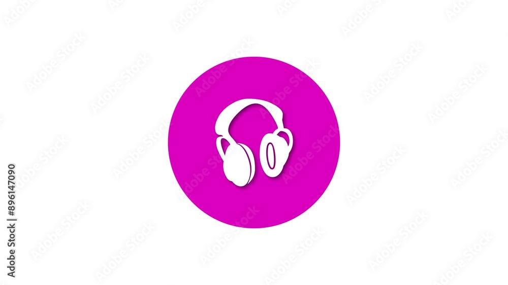 Headphone icon pink color simple shape circle animation white background Headphone icon pink color simple shape circle animation white background