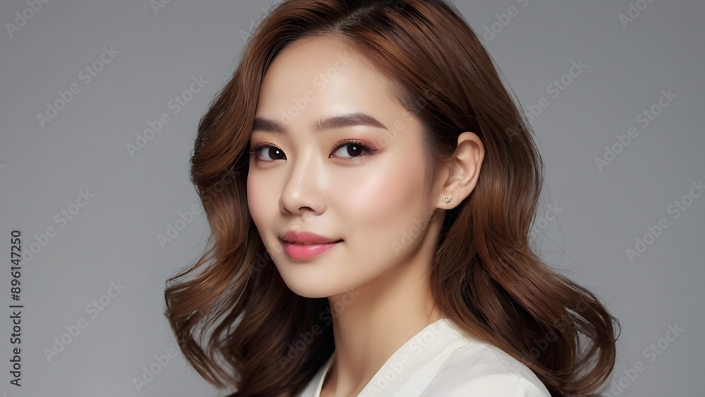 Beauty portrait of a model Japanese woman with beautiful white skin through skin care Beauty portrait of a model Japanese woman with beautiful white skin through skin care
