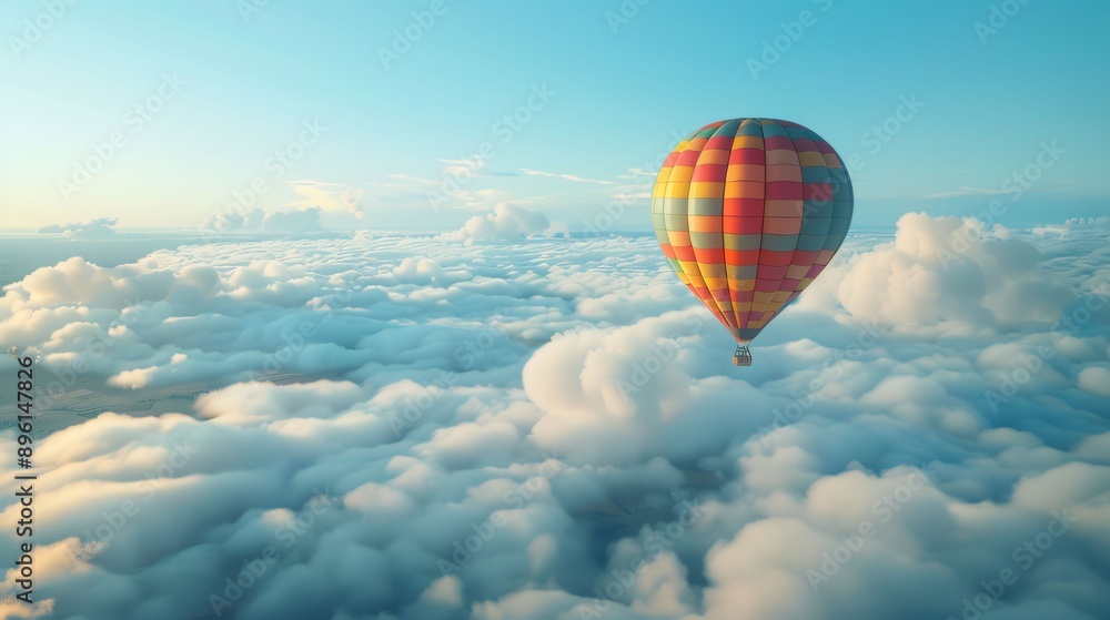 A vibrant hot air balloon floating above fluffy clouds during a serene sunrise, symbolizing adventure and tranquility. A vibrant hot air balloon floating above fluffy clouds during a serene sunrise, symbolizing adventure and tranquility.