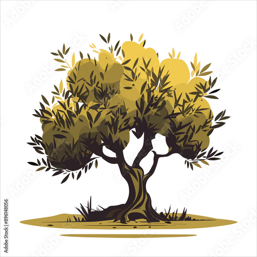 Olive tree vector illustration isolated on white background. Hand-drawn olive tree icon.