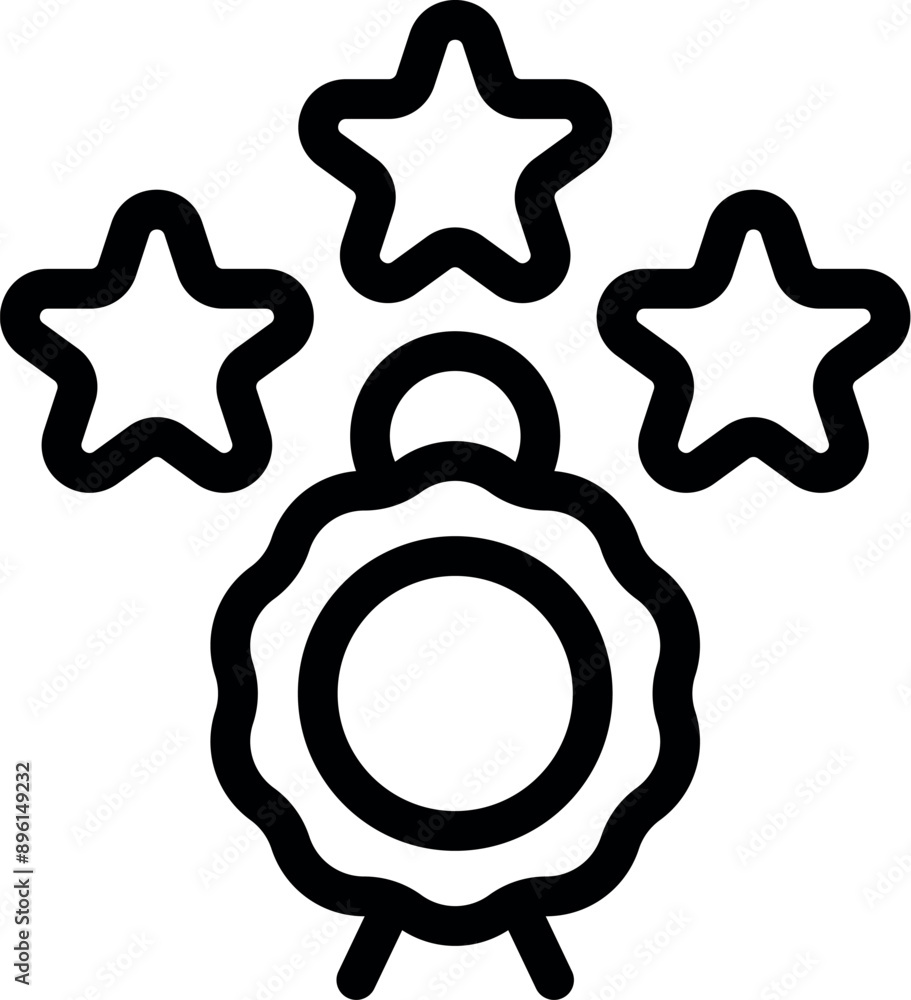 Line icon of a premium quality badge with three stars for the best products and services Line icon of a premium quality badge with three stars for the best products and services