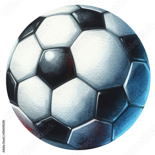 football, soccer ball watercolor vector, white background, isolated image.