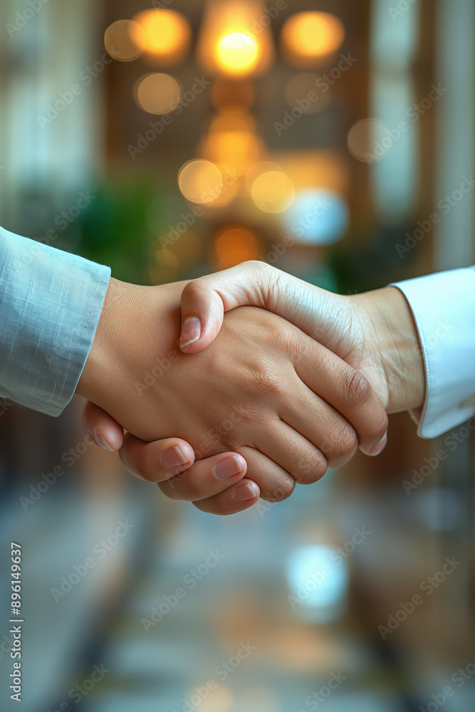 Two business partners shaking hands in modern office Two business partners shaking hands in modern office