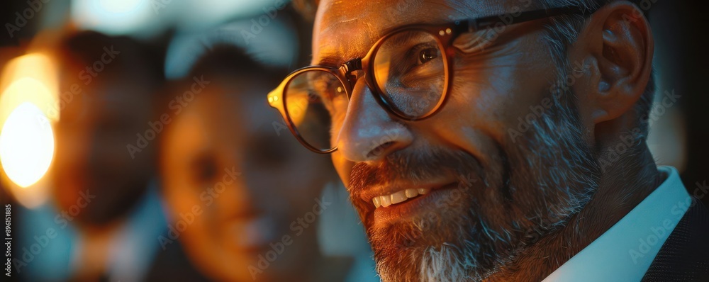 Close up portrait of a man with glasses and beard smiling. Close up portrait of a man with glasses and beard smiling.