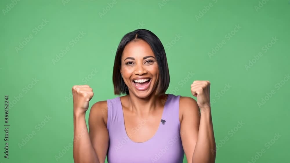 A woman is delighted or surprised by the scene in front of her on a green screen. A woman is delighted or surprised by the scene in front of her on a green screen.