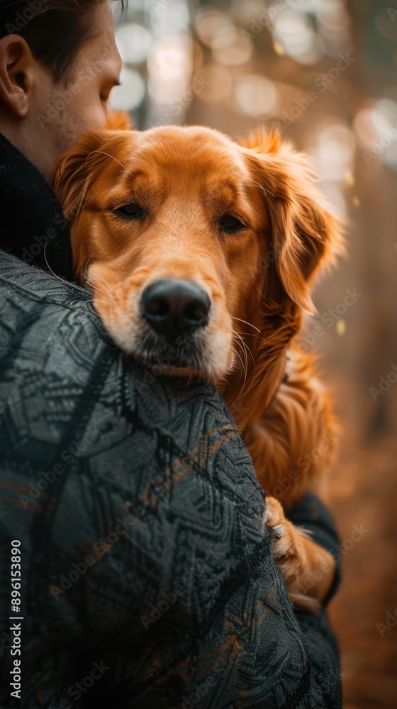 Man holding a dog in his arms, national hug day Man holding a dog in his arms, national hug day
