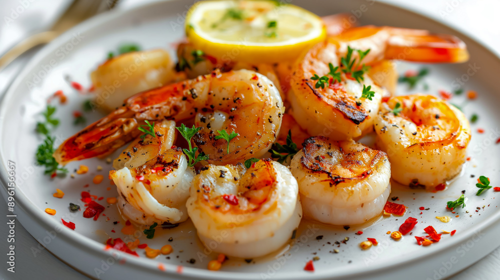 Beautifully Plated Seafood Dish with Shrimp and Scallops Beautifully Plated Seafood Dish with Shrimp and Scallops