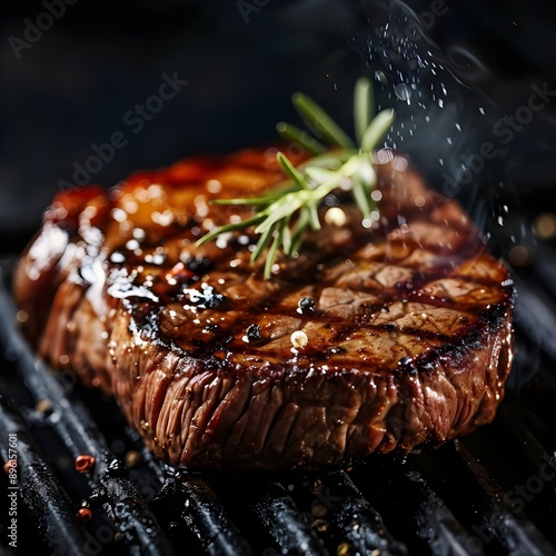 a juicy beef steak on a grill, excellent source of zinc, protein-rich