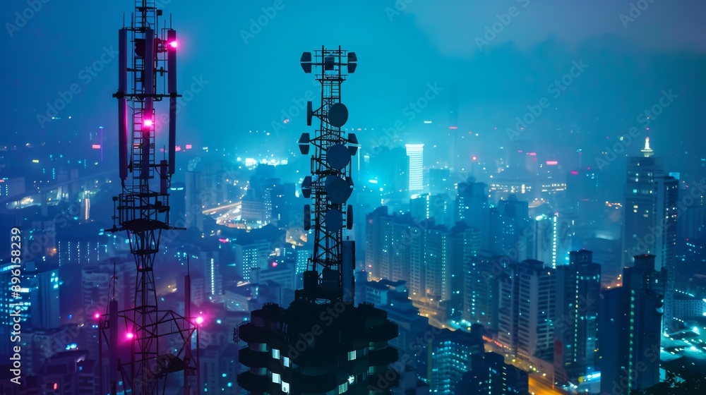 Obraz premium 5G network infrastructure with antennas and devices