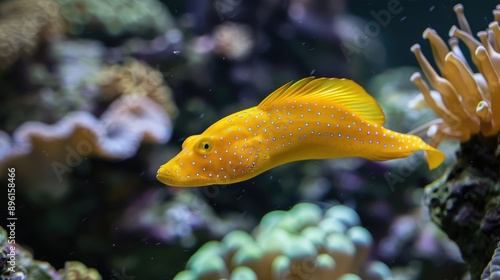 Yellow Spotted Fish in Vibrant Coral Reef photo