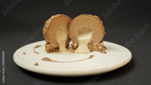 Chocolate dessert with a melting center and a round shape